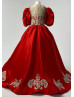 Red Satin Gold Lace Adorable Flower Girl Dress